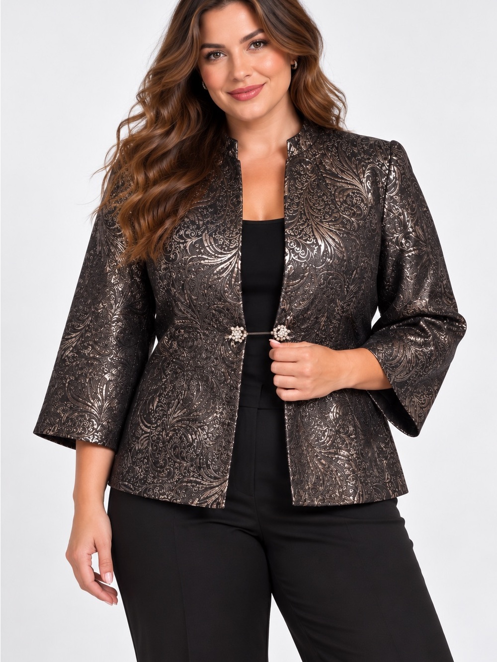 Dressbarn Collection Metallic Paisley Brocade Jacket Blazer Size 14 Made USA